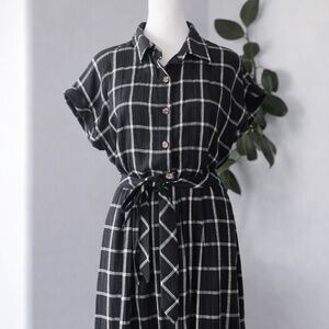Calvin Klein Black Windowpane Midi Dress